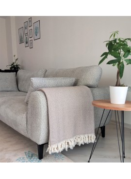 Bej ve Krem Rengi Balıksırtı Çift Kişilik Pike
