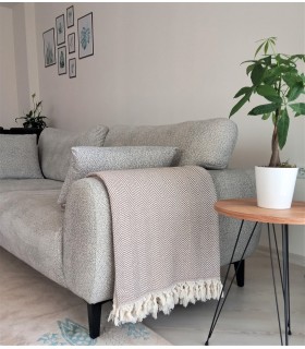 Bej ve Krem Rengi Balıksırtı Çift Kişilik Pike