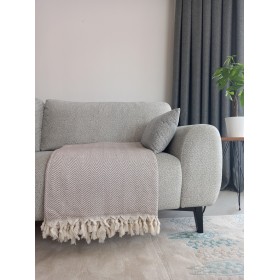 Bej ve Krem Rengi Balıksırtı Çift Kişilik Pike