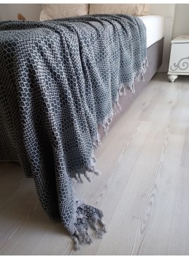 Koyu Yeşil ve Gri Renkli Zincir Desenli Çift Kişilik Pike