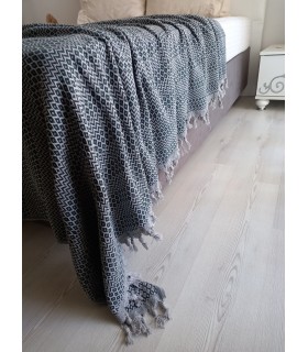Koyu Yeşil ve Gri Renkli Zincir Desenli Çift Kişilik Pike