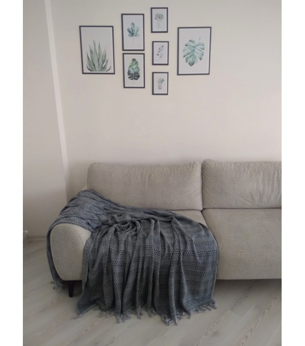 Koyu Yeşil ve Gri Renkli Zincir Desenli Çift Kişilik Pike