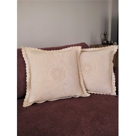 Orta Dantelli Keten Kırlent 45x45