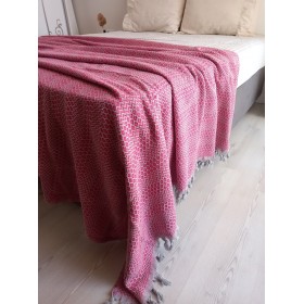 Pembe ve Gri Renkli Zincir Desenli Çift Kişilik Pike