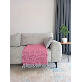 Pembe ve Gri Renkli Zincir Desenli Çift Kişilik Pike