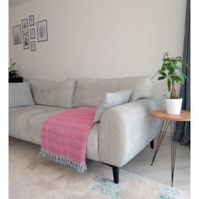 Pembe ve Gri Renkli Zincir Desenli Çift Kişilik Pike