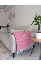 Pembe ve Gri Renkli Zincir Desenli Çift Kişilik Pike