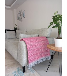 Pembe ve Gri Renkli Zincir Desenli Çift Kişilik Pike