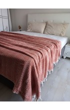 Turuncu ve Krem Renkli Zincir Desenli Çift Kişilik Pike